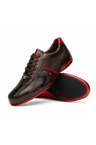 Portofino Ostrich & Leather Sneaker - Brown-Dellamoda