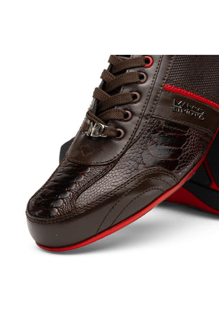 Portofino Ostrich & Leather Sneaker - Brown-Dellamoda