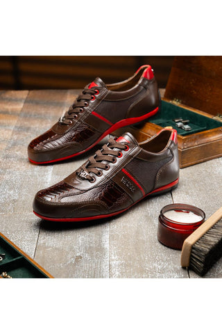 Portofino Ostrich & Leather Sneaker - Brown-Dellamoda
