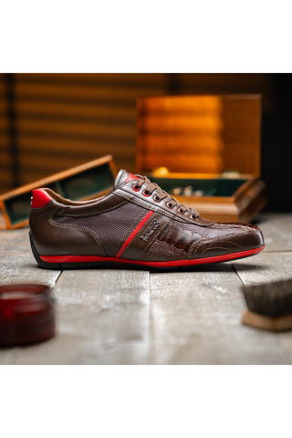 Portofino Ostrich & Leather Sneaker - Brown-Dellamoda