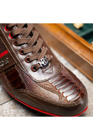 Portofino Ostrich & Leather Sneaker - Brown-Dellamoda