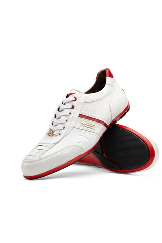 Portofino Ostrich & Leather Sneaker - White-Dellamoda
