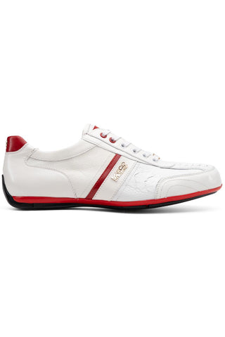 Portofino Ostrich & Leather Sneaker - White-Dellamoda