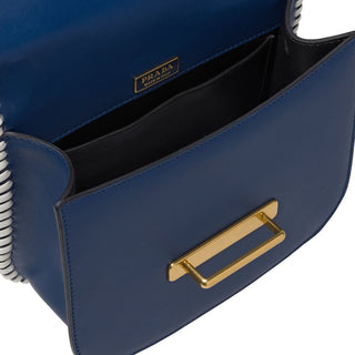 Prada 1BD074-2BBV Pionniere Women's Blue Denim Fabric / Calf-Skin Leather Shoulder Bag (PR1006)-AmbrogioShoes