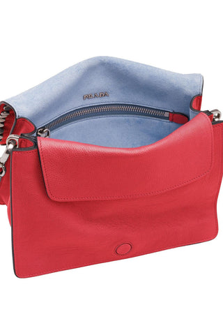Prada 1BD082-PEO Etiquette Women's Fucoco Red Glace Leather Shoulder Bag (PR1011)