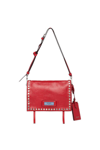 Prada 1BD082-PEO Etiquette Women's Fucoco Red Glace Leather Shoulder Bag (PR1011)