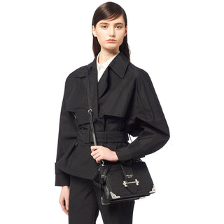 Prada 1BD095-PEO Cashier Women's Black Glace Calf-Skin Leather Shoulder Bag (PR1007)-AmbrogioShoes