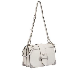 Prada 1BD095-PEO Cashier Women's White Glace Calf-Skin Leather Shoulder Bag (PR1008)-AmbrogioShoes