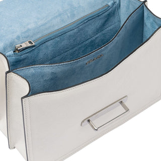 Prada 1BD095-PEO Cashier Women's White Glace Calf-Skin Leather Shoulder Bag (PR1008)-AmbrogioShoes