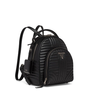 Prada 1BZ030-2D91 Women's Black Diagramme Quilted Calf-Skin Leather BackPack (PR1004)-AmbrogioShoes