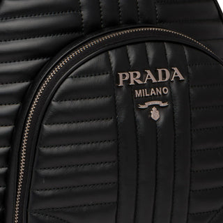 Prada 1BZ030-2D91 Women's Black Diagramme Quilted Calf-Skin Leather BackPack (PR1004)-AmbrogioShoes