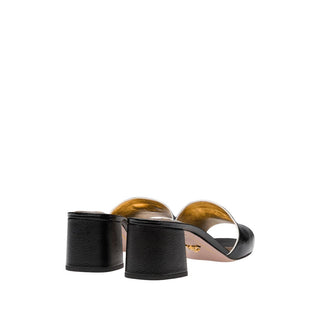 Prada 1XX418-3A9S Women's Shoes Black Saffiano Cuir Leather High-Heel Sandals (PRW1000)-AmbrogioShoes