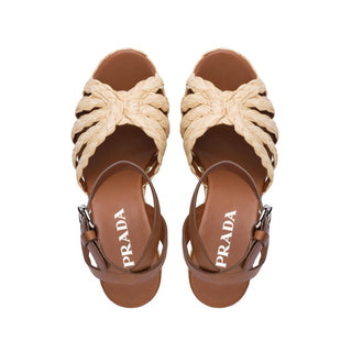 Prada 1XZ685-3KW5 Women's Shoes Beige Straw / Calf-Skin Leather High-Heel Sandals (PRW1001)-AmbrogioShoes