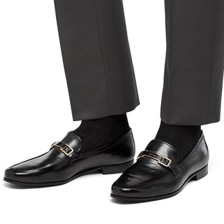 Prada 2DB173-683 Men's Shoes Black Kangaroo Leather Penny Loafers (PRM1023)-AmbrogioShoes