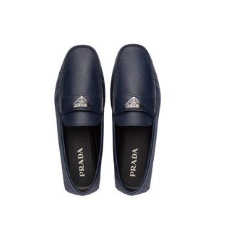 Prada 2DD164-3E0N Men's Shoes Blue Saffiano Cuir Leather Driver Loafers (PRM1039)-AmbrogioShoes