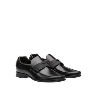 Prada 2DG094-B4L Men's Shoes Black Calf-Skin Leather Moccasin Loafers (PRM1006)-AmbrogioShoes