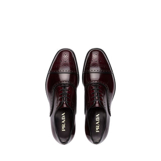 Prada 2EA135-055 Burgundy Brushed Calf-Skin Leather Oxfords (PRM1025)-AmbrogioShoes