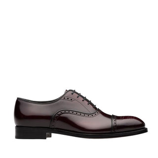 Prada 2EA135-055 Men's Shoes Burgundy Brushed Calf-Skin Leather Oxfords (PRM1025)-AmbrogioShoes