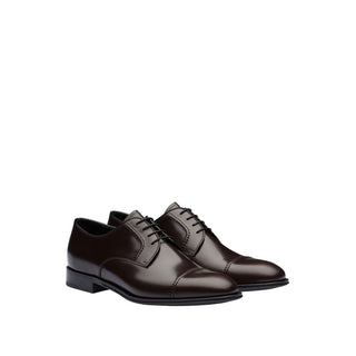 Prada 2EB184-ZJY Men's Shoes Brown Polished Calf-Skin Leather Derby Oxfords (PRM1010)-AmbrogioShoes