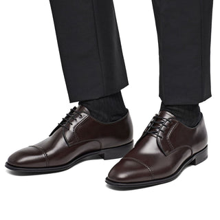 Prada 2EB184-ZJY Men's Shoes Brown Polished Calf-Skin Leather Derby Oxfords (PRM1010)-AmbrogioShoes