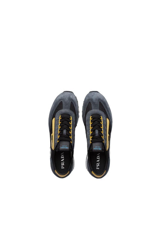 Prada 2EG276-3KUY Black & Yellow Cloudbust Technical Fabric / Suede Casual Sneakers (PRM1017)-AmbrogioShoes