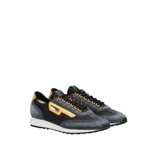 Prada 2EG276-3KUY Men's Shoes Black & Yellow Cloudbust Technical Fabric / Suede Leather Casual Sneakers (PRM1017)-AmbrogioShoes