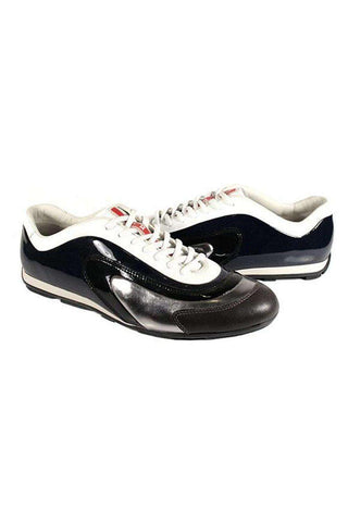 Prada Sports Men's Designer Shoes White Silver and Navy Sneakers 4E1890 (PRM34)