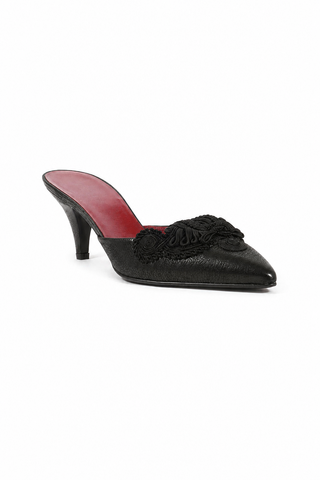 Prada Women Designer Shoes Black Napa Leather Mules 1R6422 (PRW16)
