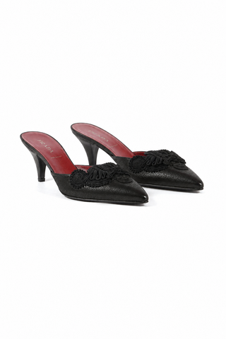 Prada Women Designer Shoes Black Napa Leather Mules 1R6422 (PRW16)