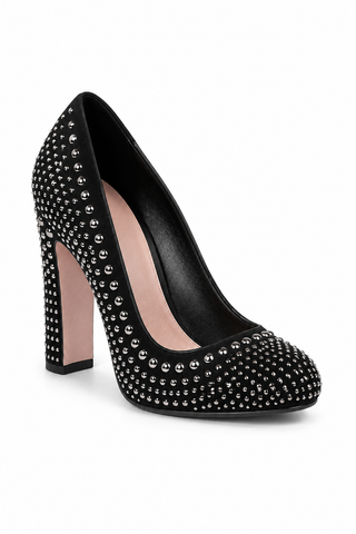 Prada Women's Designer Black High-Heel Pumps Studded Suede Designer Shoes (prw82)