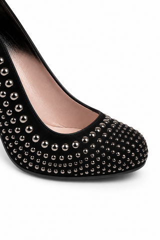 Prada Women's Designer Black High-Heel Pumps Studded Suede Designer Shoes (prw82)