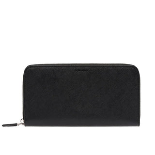 Prada Women's Wallet Zip Around Saffiano Black Leather 2ML317 (PW5000)-AmbrogioShoes