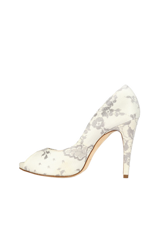 Pura Lopez N600 White &amp; Gray Fabric / Netting High-Heel Sandals (PL101)