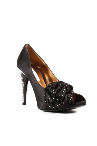 Pura Lopez N604 Satin Crystalized Peep-Toe Pumps (PL102)