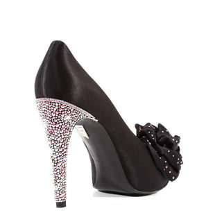 Pura Lopez N604 Women's Hand Strass Crystal Black Satin Open-Toe Pumps (PL102)-AmbrogioShoes