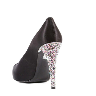 Pura Lopez N604 Women's Hand Strass Crystal Black Satin Open-Toe Pumps (PL102)-AmbrogioShoes