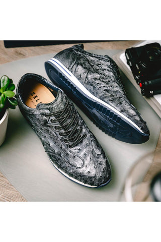 Rio Ostrich Sneaker - Black Denim-Dellamoda