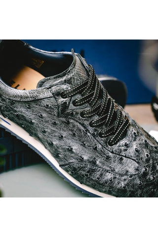 Rio Ostrich Sneaker - Black Denim-Dellamoda