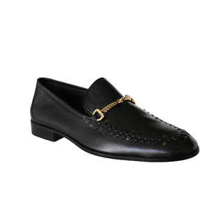 Roberto Cavalli 22505-A Men's Shoes Black Calf-Skin Leather Horsebit Loafers (RC1005)-AmbrogioShoes