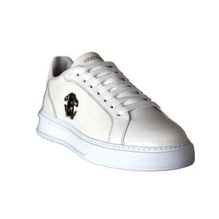 Roberto Cavalli 22535-C White Calf-Skin Leather Casual Sneakers (RC1001)-AmbrogioShoes