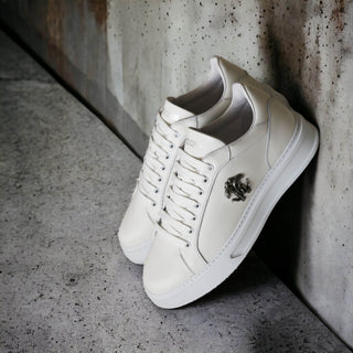 Roberto Cavalli 22535-C White Calf-Skin Leather Casual Sneakers (RC1001)-AmbrogioShoes