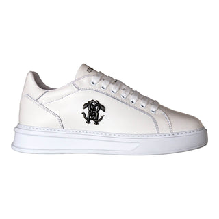Roberto Cavalli 22535-C White Calf-Skin Leather Casual Sneakers (RC1001)-AmbrogioShoes