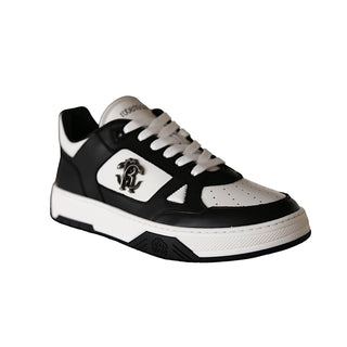 Roberto Cavalli 22536-B Black & White Calf-Skin Leather Casual Sneakers (RC1004)-AmbrogioShoes