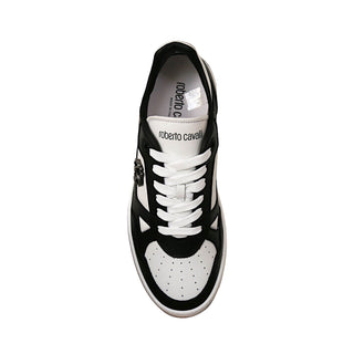 Roberto Cavalli 22536-B Black & White Calf-Skin Leather Casual Sneakers (RC1004)-AmbrogioShoes