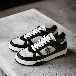Roberto Cavalli 22536-B Black & White Calf-Skin Leather Casual Sneakers (RC1004)-AmbrogioShoes