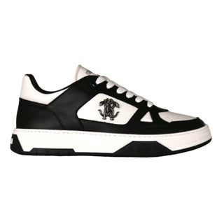 Roberto Cavalli 22536-B Black & White Calf-Skin Leather Casual Sneakers (RC1004)-AmbrogioShoes