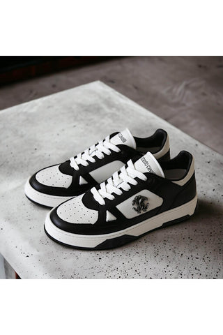 Roberto Cavalli 22536-B Black & White Leather Casual Sneakers (RC1004)