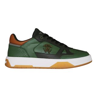Roberto Cavalli 22537-B Men's Shoes Militare Green Fabric / Calf-Skin Leather Casual Sneakers (RC1002)-AmbrogioShoes