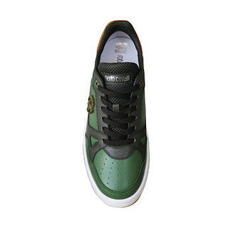 Roberto Cavalli 22537-B Militare Green Fabric / Calf-Skin Leather Casual Sneakers (RC1002)-AmbrogioShoes