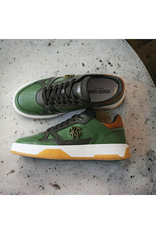 Roberto Cavalli 22537-B Militare Green Fabric / Leather Casual Sneakers (RC1002)